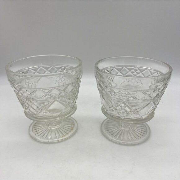 Vintage Hazel Atlas Big Top Peanut Butter Sherbet Glasses Set Of 2 Pressed Glass - Picture 1 of 6